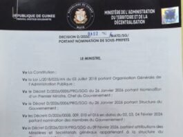 MATD : Le ministre Ibrahima Kalil Condé nom plusieurs sous-préfets ( arrêté)