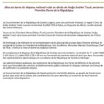 Décès de Hadja Andrée Touré: : Le drapeau national sera en berne le 12 juillet ( Communiqué)